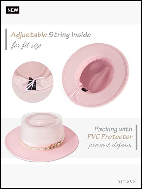 Wide Brim Fedora Hat with Buckle - Adjustable